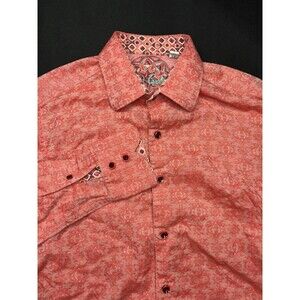 Robert Graham Men's XS Pink Highland Woven Button Up Flip Cuff Long Sleeve Shirt